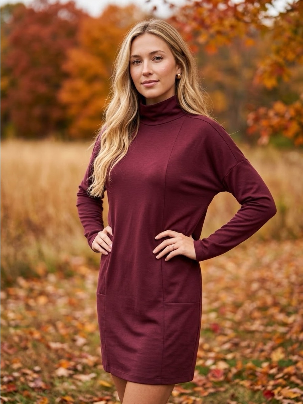 THE NORTH FACE Motivation Mock Neck Burgundy Long Sleeve Tunic Dress